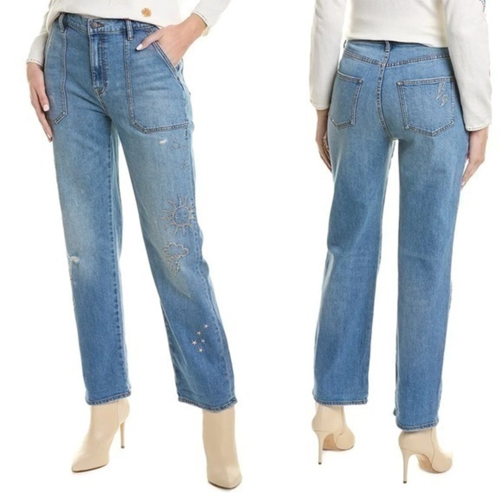 Johnny Was NWOT Sovanna Worker Blue Straight Leg Ankle Jeans 28